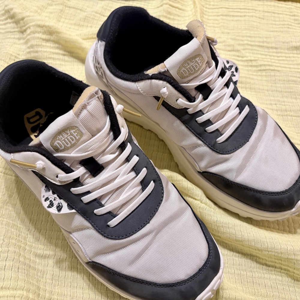 Hey Dude White and Black Women's Lace-Up Sneakers